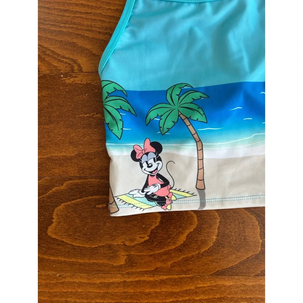 Disney Minnie Mouse Girls Blue Beach Scene Tankini Swim Top Size 5/6